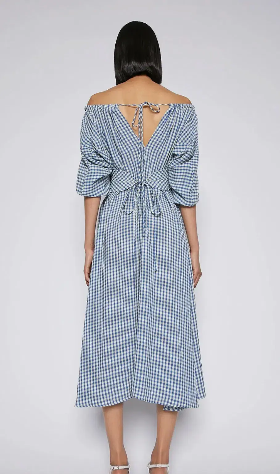 Scanlan Theodore Gingham Gathered Dress Blue Size 8 - Image 3
