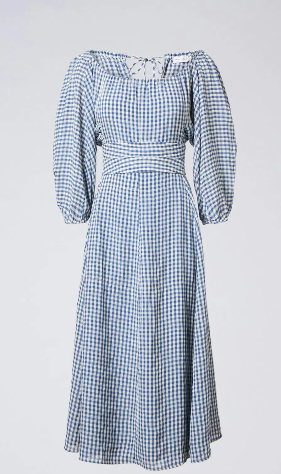 Scanlan Theodore Gingham Gathered Dress Blue Size 8 for rent on The Volte - main image