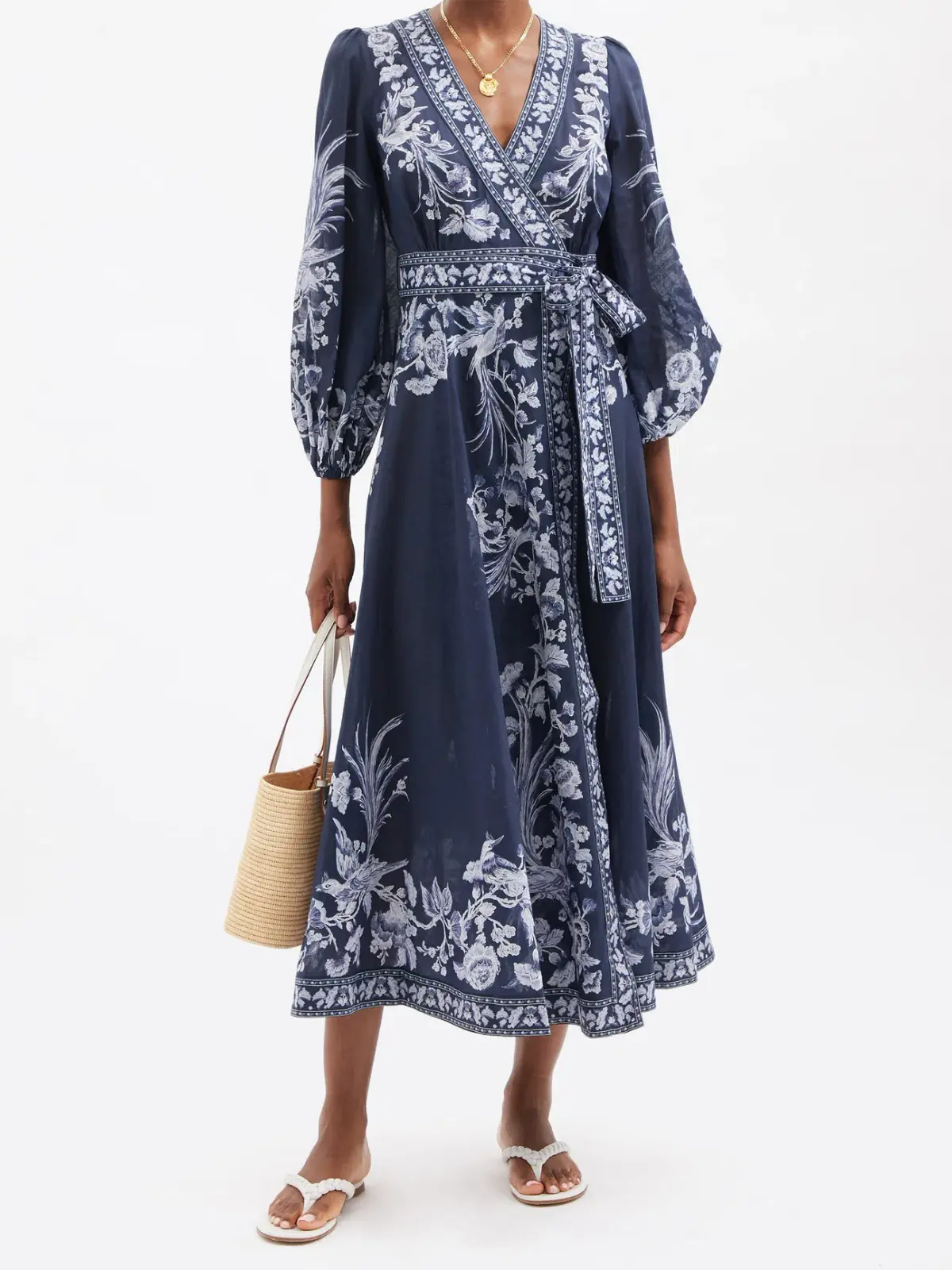 Zimmermann Aliane Floral Cotton Wrap Midi Dress Navy Size 14 - Image 2