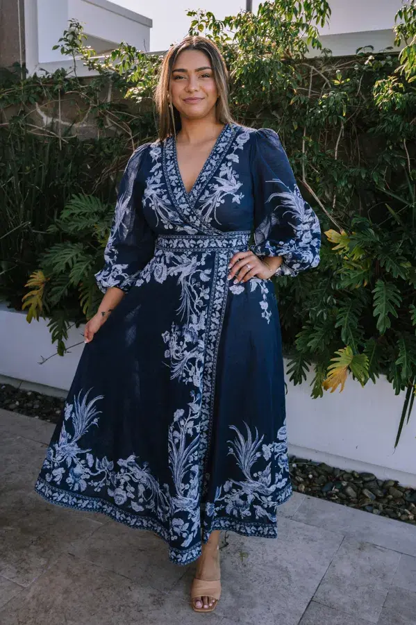 Zimmermann Aliane Floral Cotton Wrap Midi Dress Navy Size 14 - Image 1