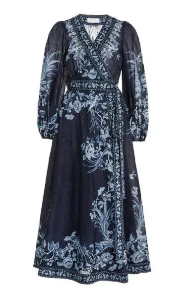 Zimmermann Aliane Floral Cotton Wrap Midi Dress Navy Size 14 for rent on The Volte - main image