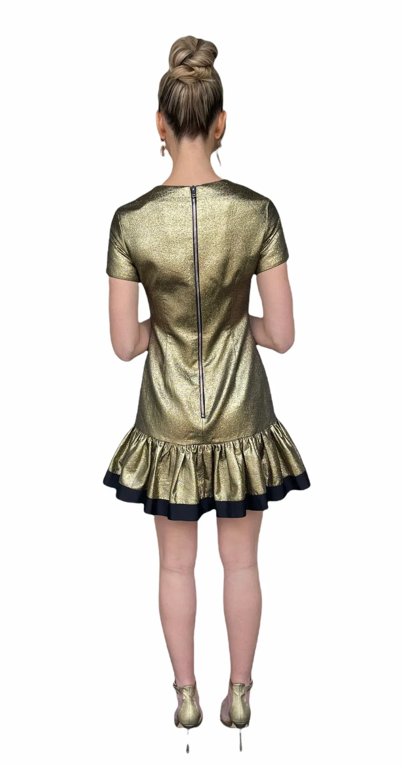 By Johnny Yarn Frill Mini Dress Gold Size 8 - Image 2