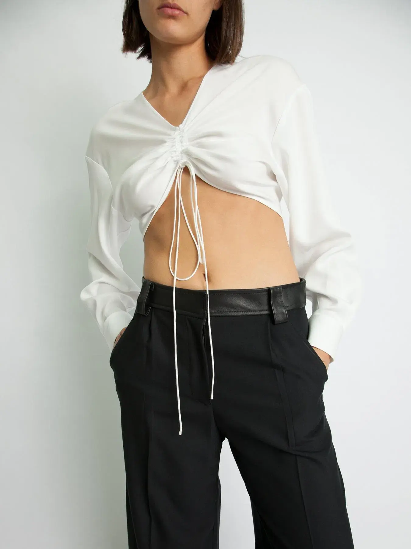 Christopher Esber Ruched Crop Shirt White Size 6  - Image 2