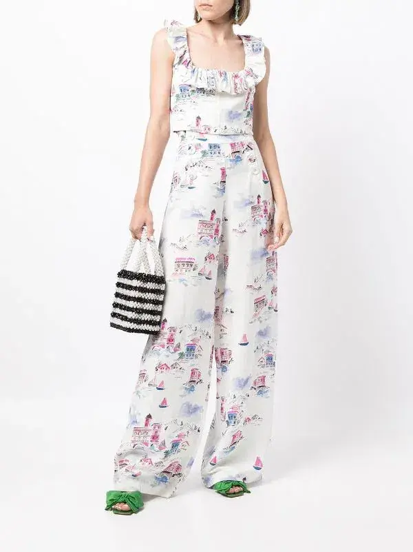 Rebecca Vallance Veneti Milkmaid Top and Wide-leg Trouser Set Print Size 8 for rent on The Volte - main image