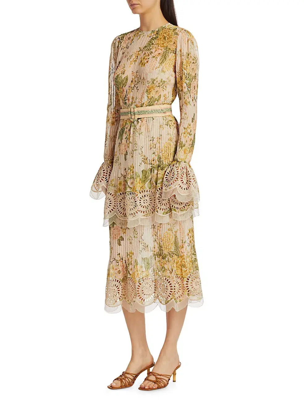 Zimmermann Amelie Pintuck Long Sleeve Midi Dress Floral Size 1 / AU 10 - Image 4