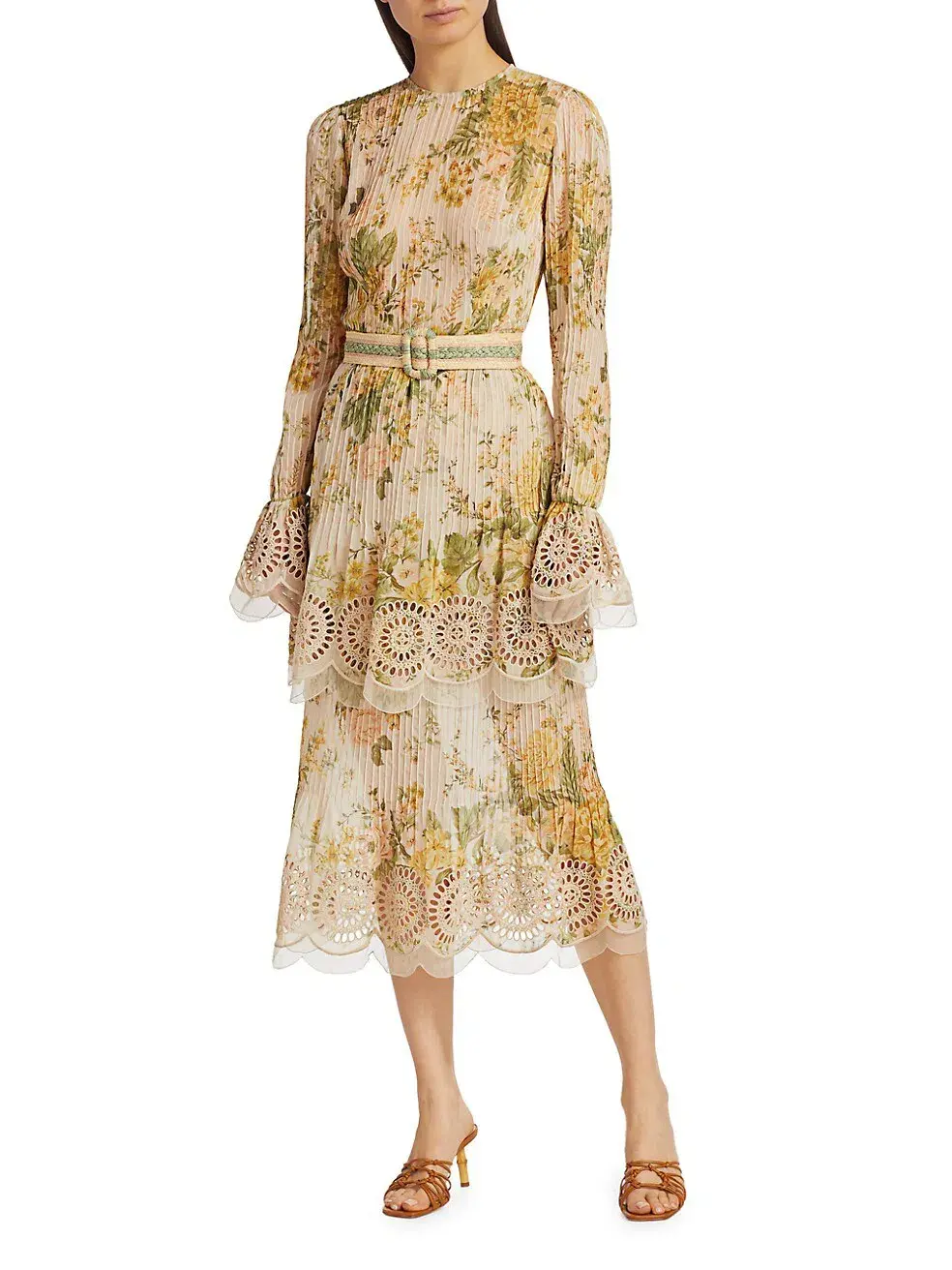 Zimmermann Amelie Pintuck Long Sleeve Midi Dress Floral Size 1 / AU 10 - Image 1