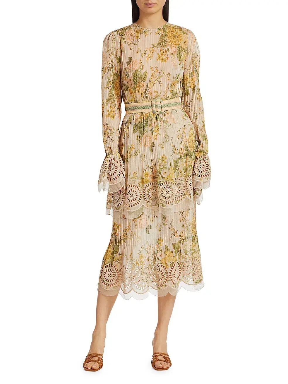 Zimmermann Amelie Pintuck Long Sleeve Midi Dress Floral Size 1 / AU 10 for rent on The Volte - main image