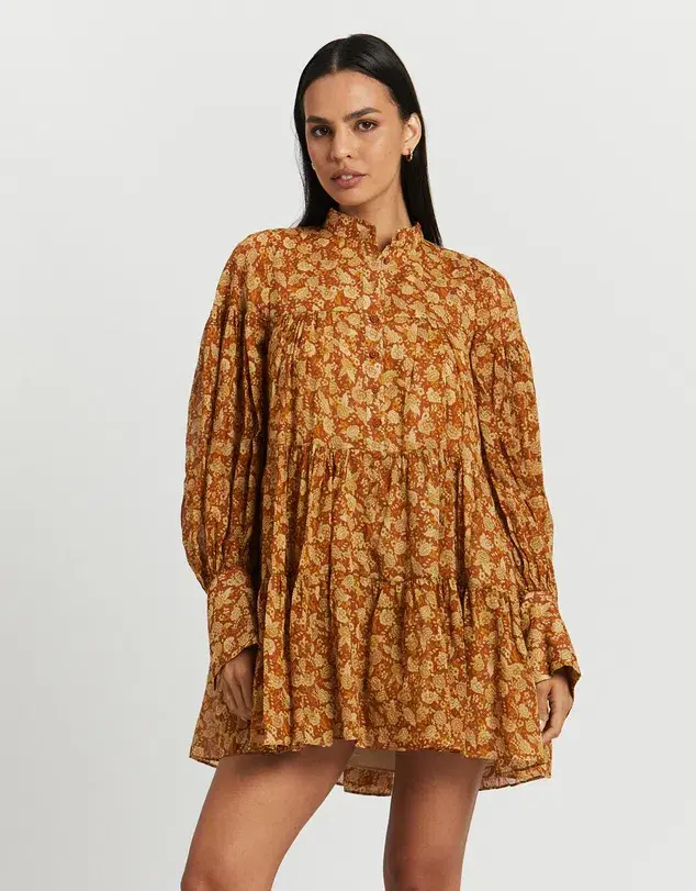 Shona Joy Arizona Tiered Mini Dress Print Size 14  - Image 2