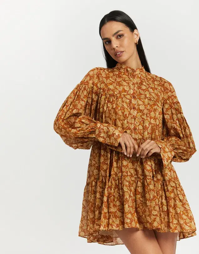 Shona Joy Arizona Tiered Mini Dress Print Size 14  - Image 4