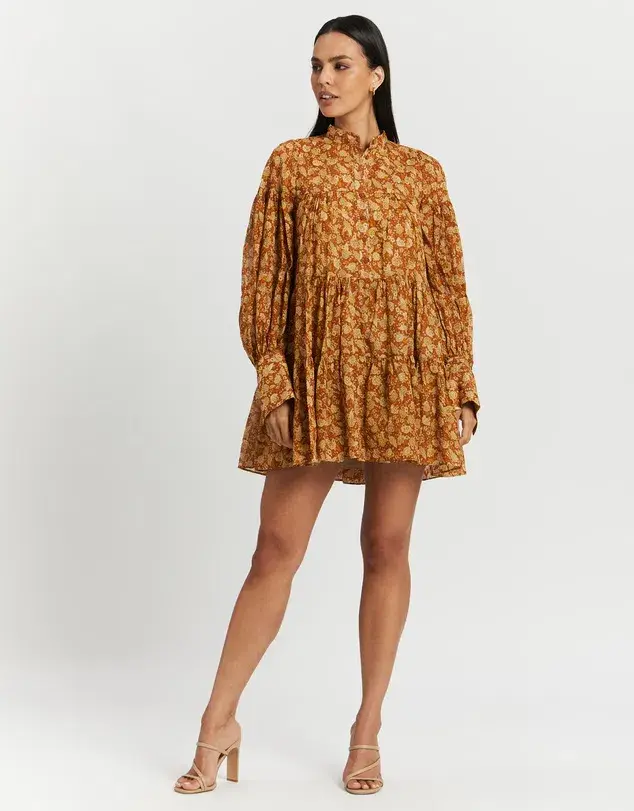 Shona Joy Arizona Tiered Mini Dress Print Size 14  - Image 1