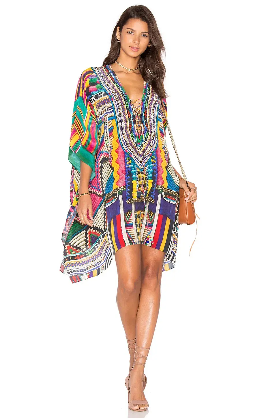 Camilla Woven Wonderland Short Lace Up Kaftan Print One Size  - Image 1