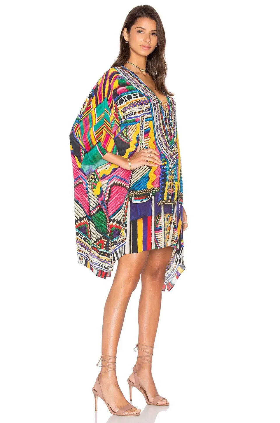 Camilla Woven Wonderland Short Lace Up Kaftan Print One Size  - Image 2