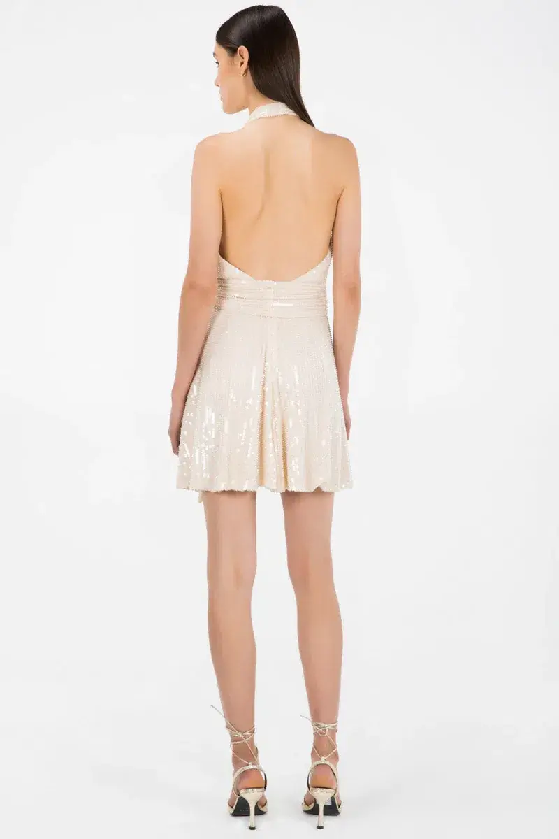 Misha Tia Embellished Dress Cream Sequin Size M - Image 2
