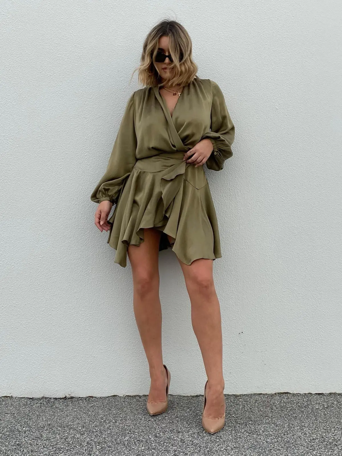 Zimmermann Long Sleeve Sueded Silk Wrap Robe Dress Olive Green Size 0 / AU 8 - Image 2