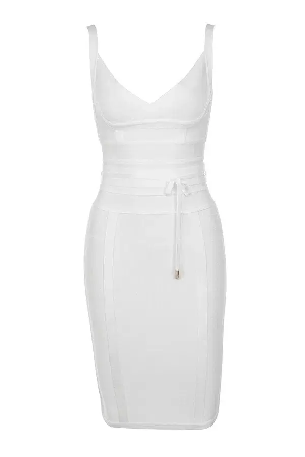 House of CB Belice Tie Waist Bandage Midi Dress White Size 6 - Image 4