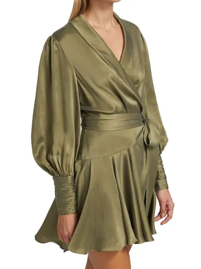 Zimmermann Silk Wrap Mini Dress Fennel Green Size 0P / AU 6 - Image 3