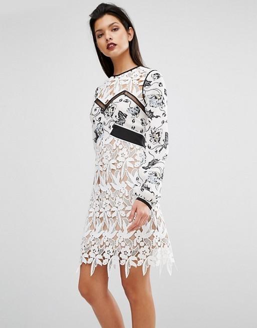 Self Portrait White Swallow Guipure Dress Size 12 - Image 1