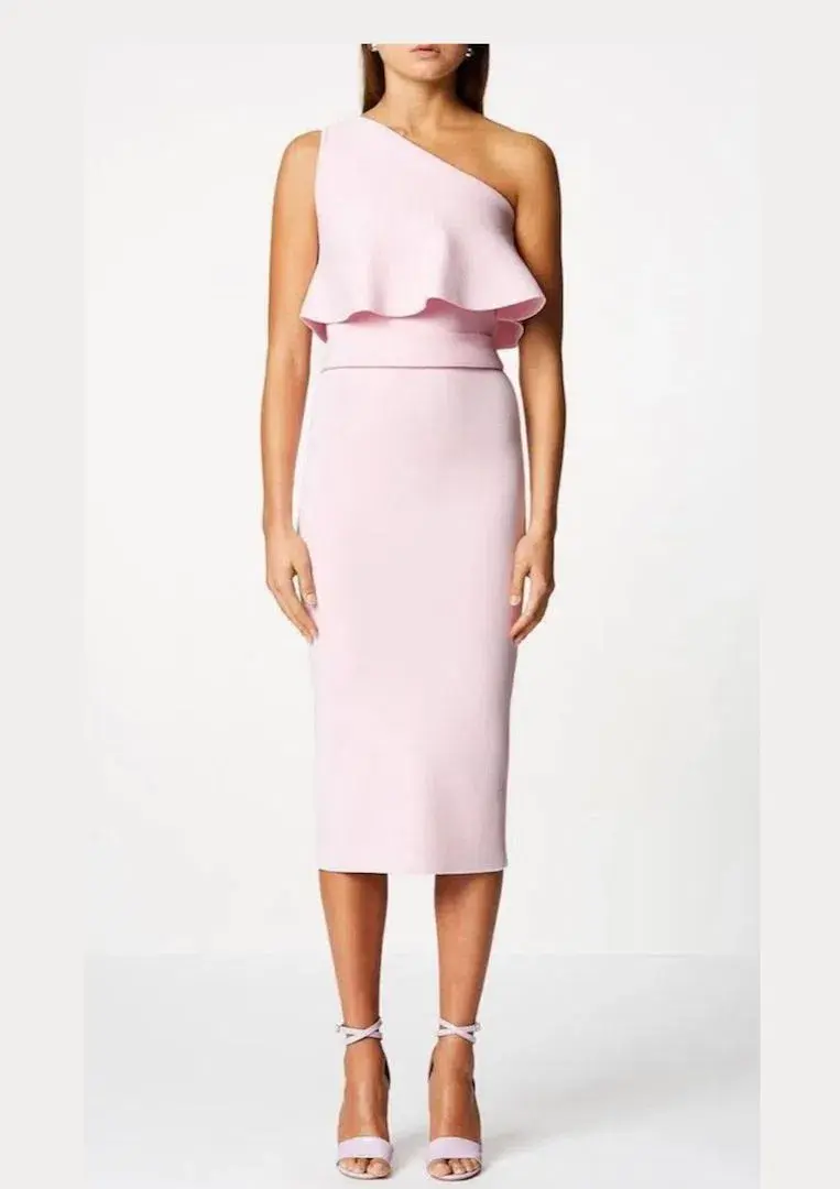 Scanlan Theodore One Shoulder Crepe Knit Dress Pink Size M / Au 10 - Image 1