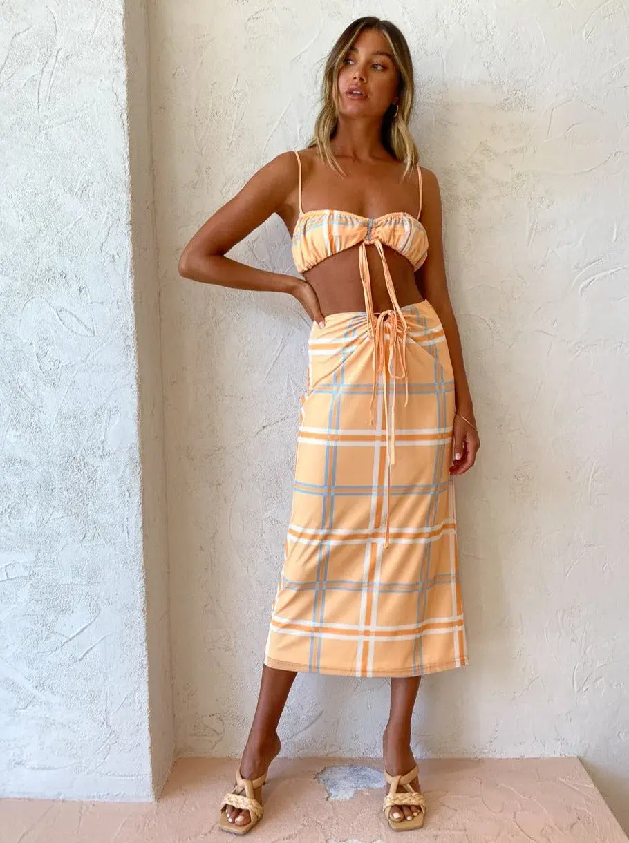 Hansen & Gretel Dalai Top and Saskia Skirt Tangelo Check Orange Size 8 - Image 2