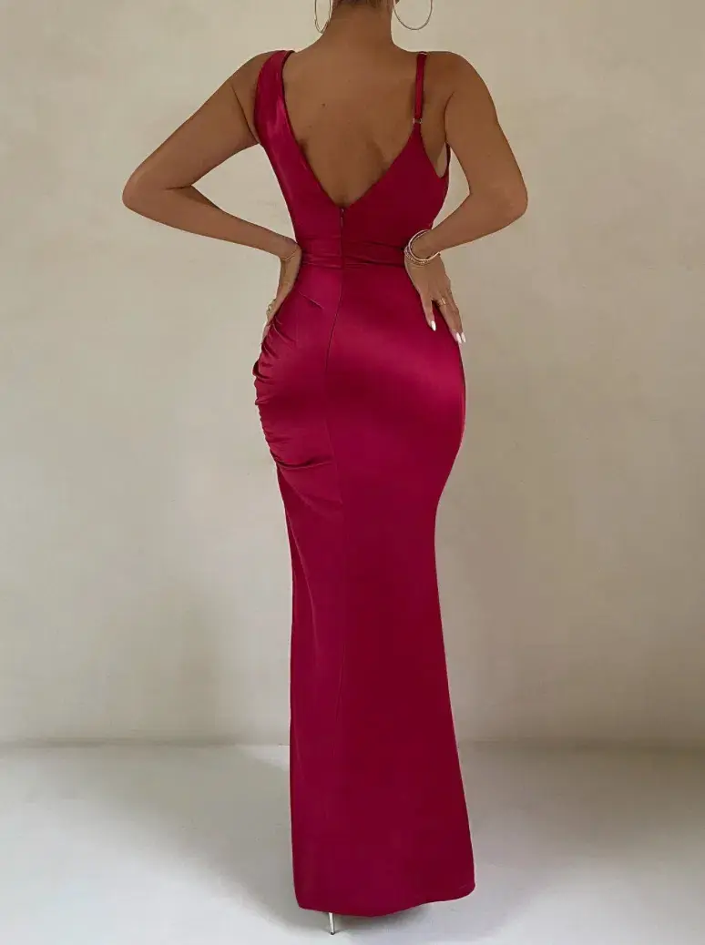 Club L London Belonging Berry Ruched Cowl Maxi Dress Red Size 10 - Image 2