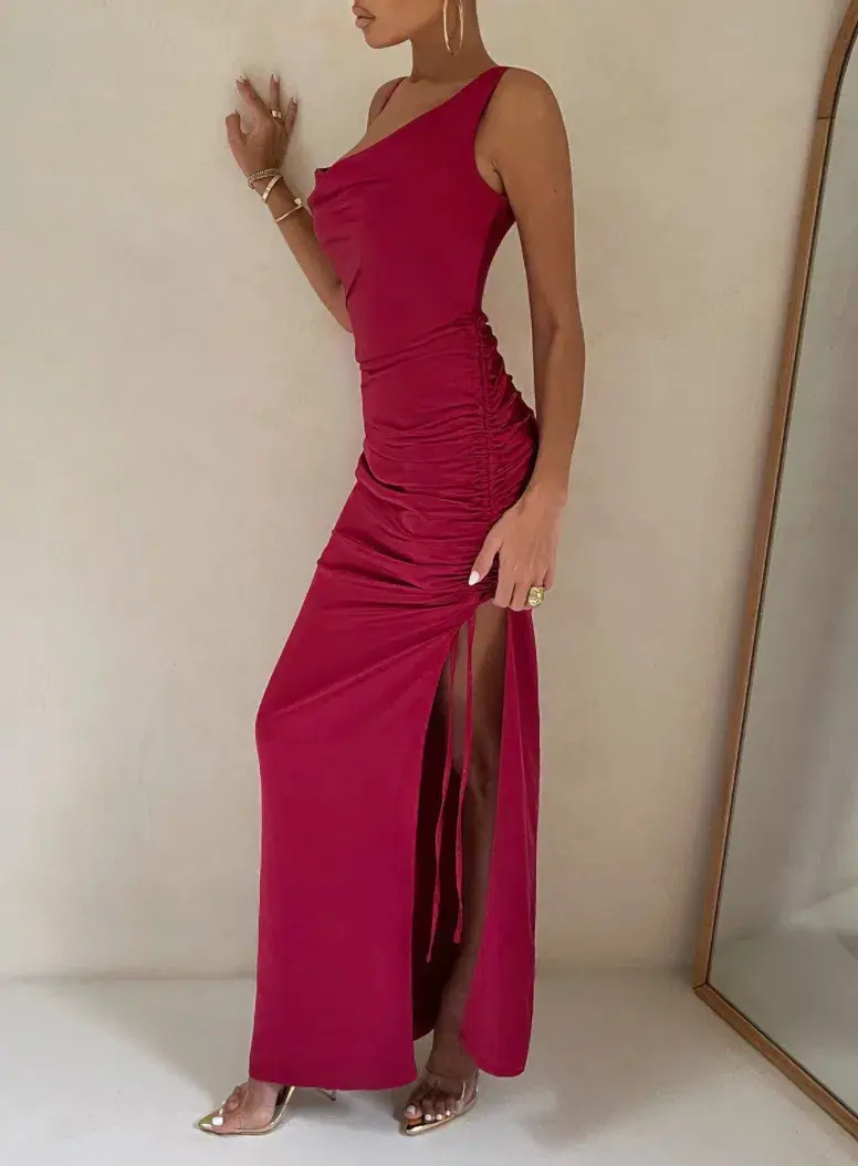Club L London Belonging Berry Ruched Cowl Maxi Dress Red Size 10 for rent on The Volte - main image