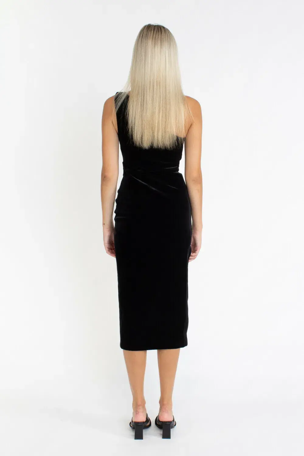 Bec & Bridge Oliviane Velvet Asymmetric Midi Dress Black Size 10 - Image 3