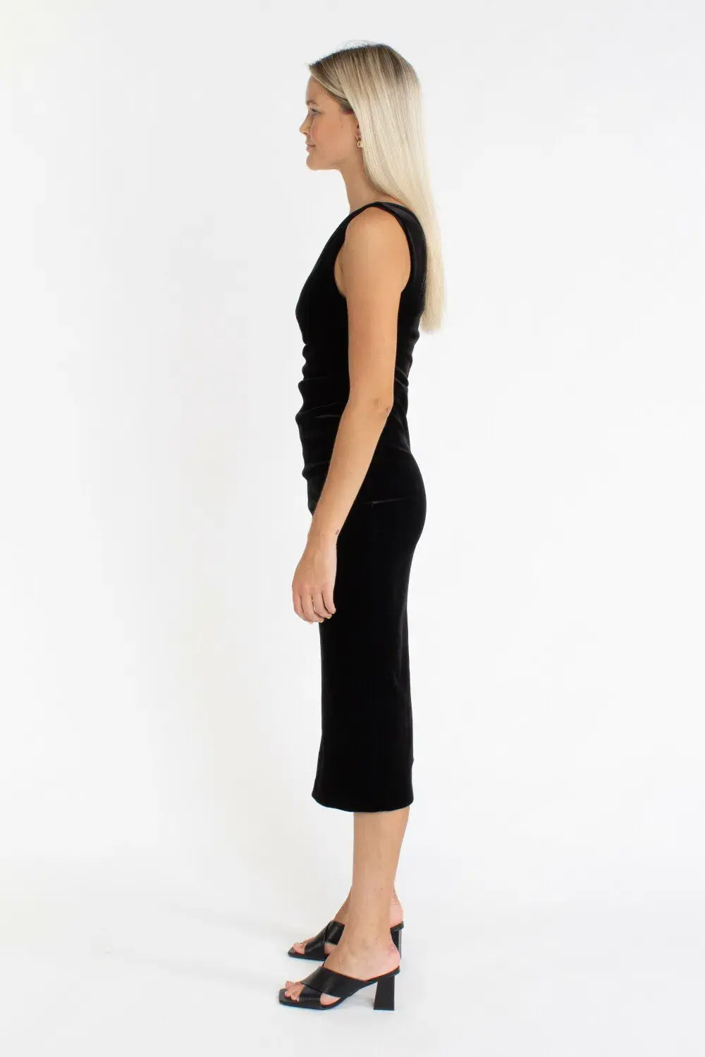 Bec & Bridge Oliviane Velvet Asymmetric Midi Dress Black Size 10 for rent on The Volte - main image