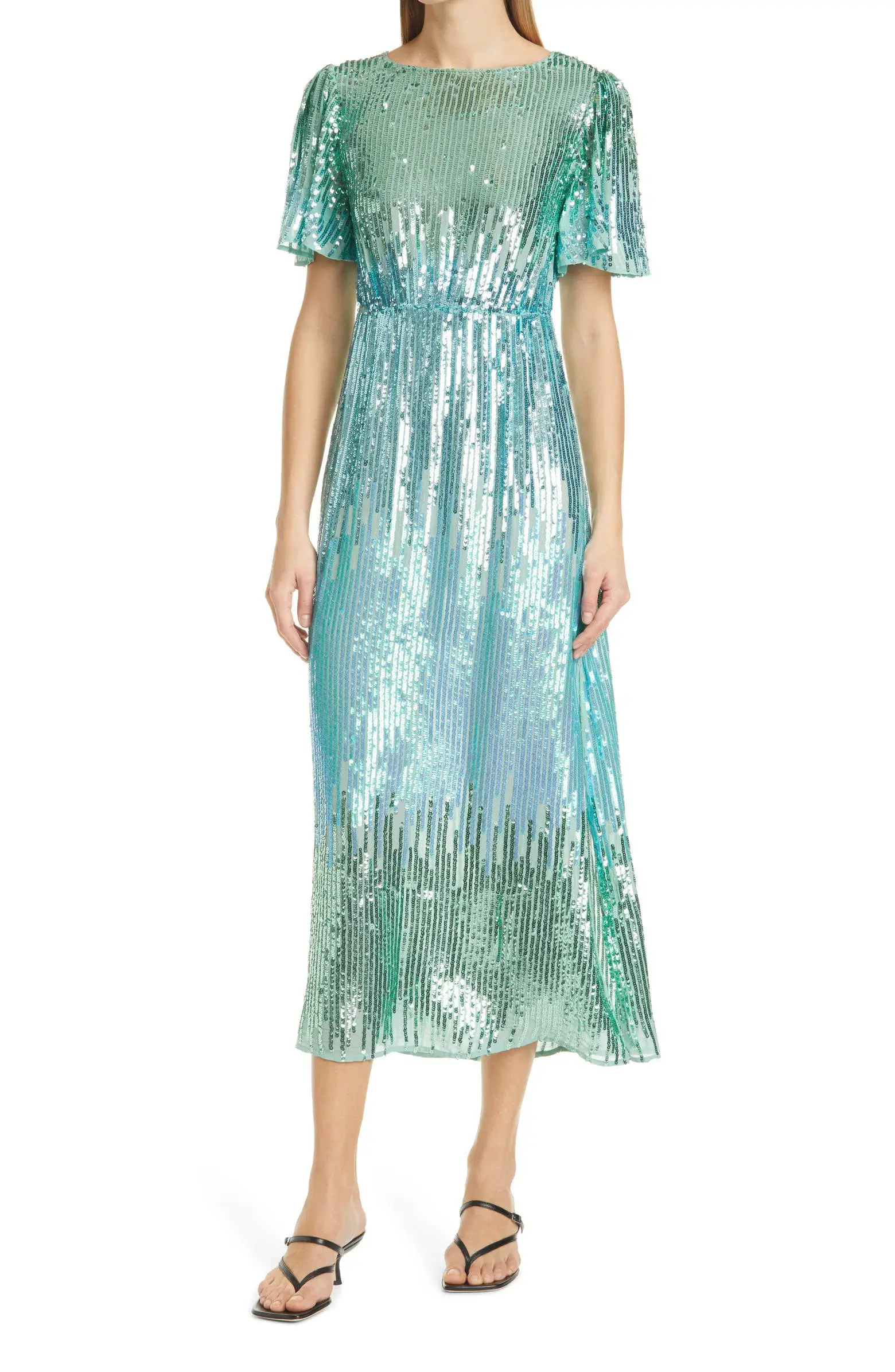 Rixo Ombré Sequin Dress Mint Green Size L - Image 1