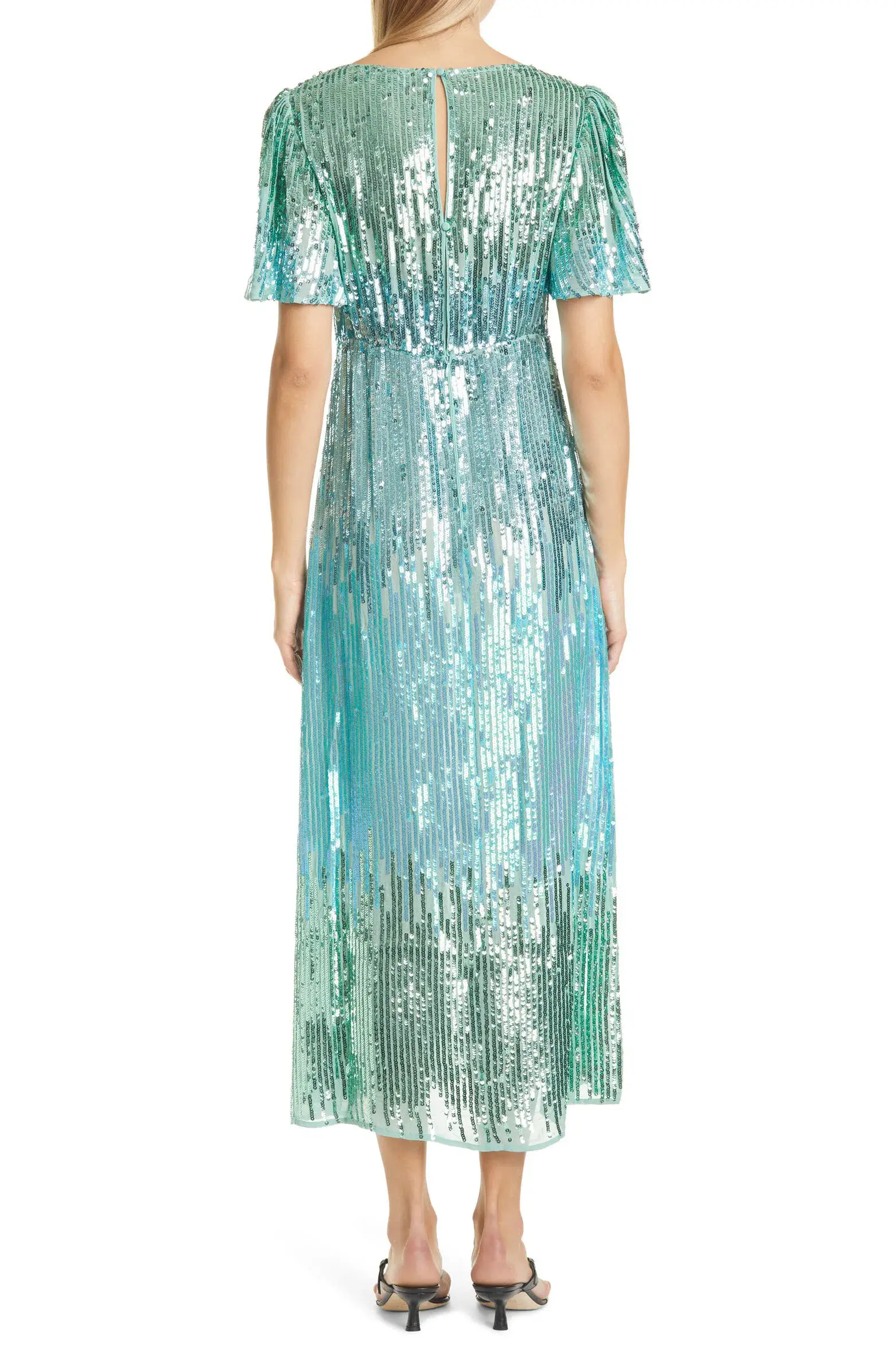 Rixo Ombré Sequin Dress Mint Green Size L - Image 2