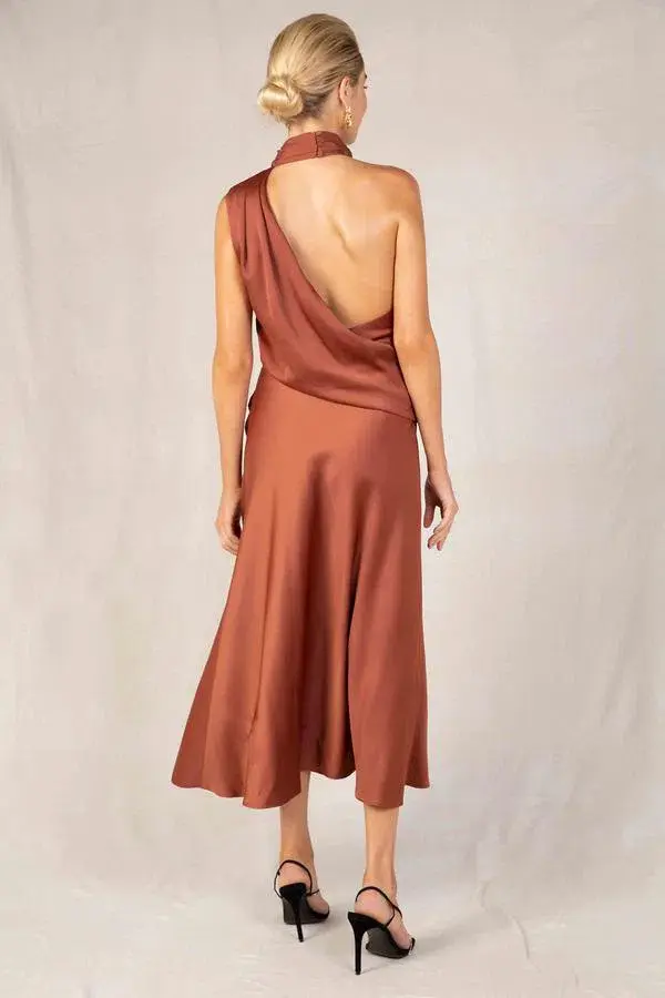 Misha Robbia Midi Dress Copper Brown Size 8/S - Image 2
