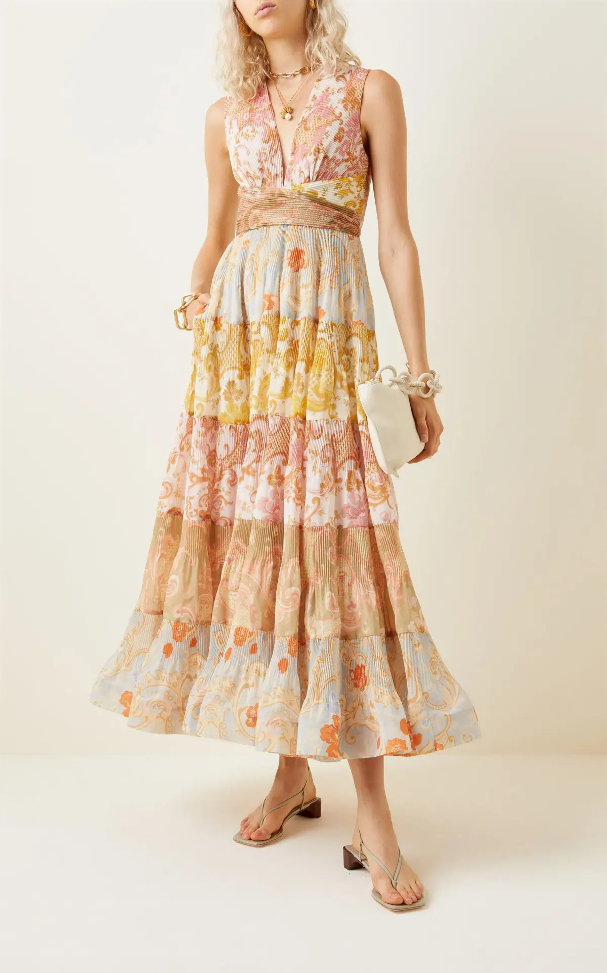 Zimmermann Postcard Pleated Midi Dress Spliced Print Size 0/ AU 8 - Image 4