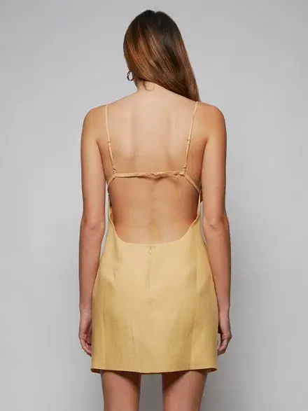 Jacquemus La Robe Drap Mini Dress Yellow Sand Size 8 - Image 3
