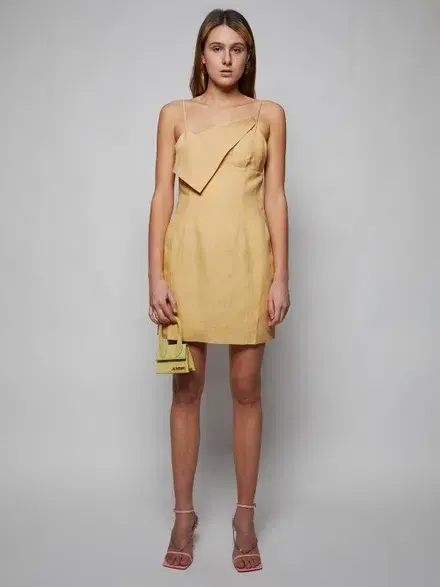 Jacquemus La Robe Drap Mini Dress Yellow Sand Size 8 - Image 2