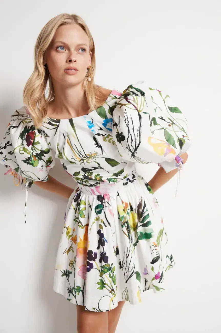 Aje The Drift Puff Sleeve Mini Dress in Botanic Floral Size 4 - Image 2