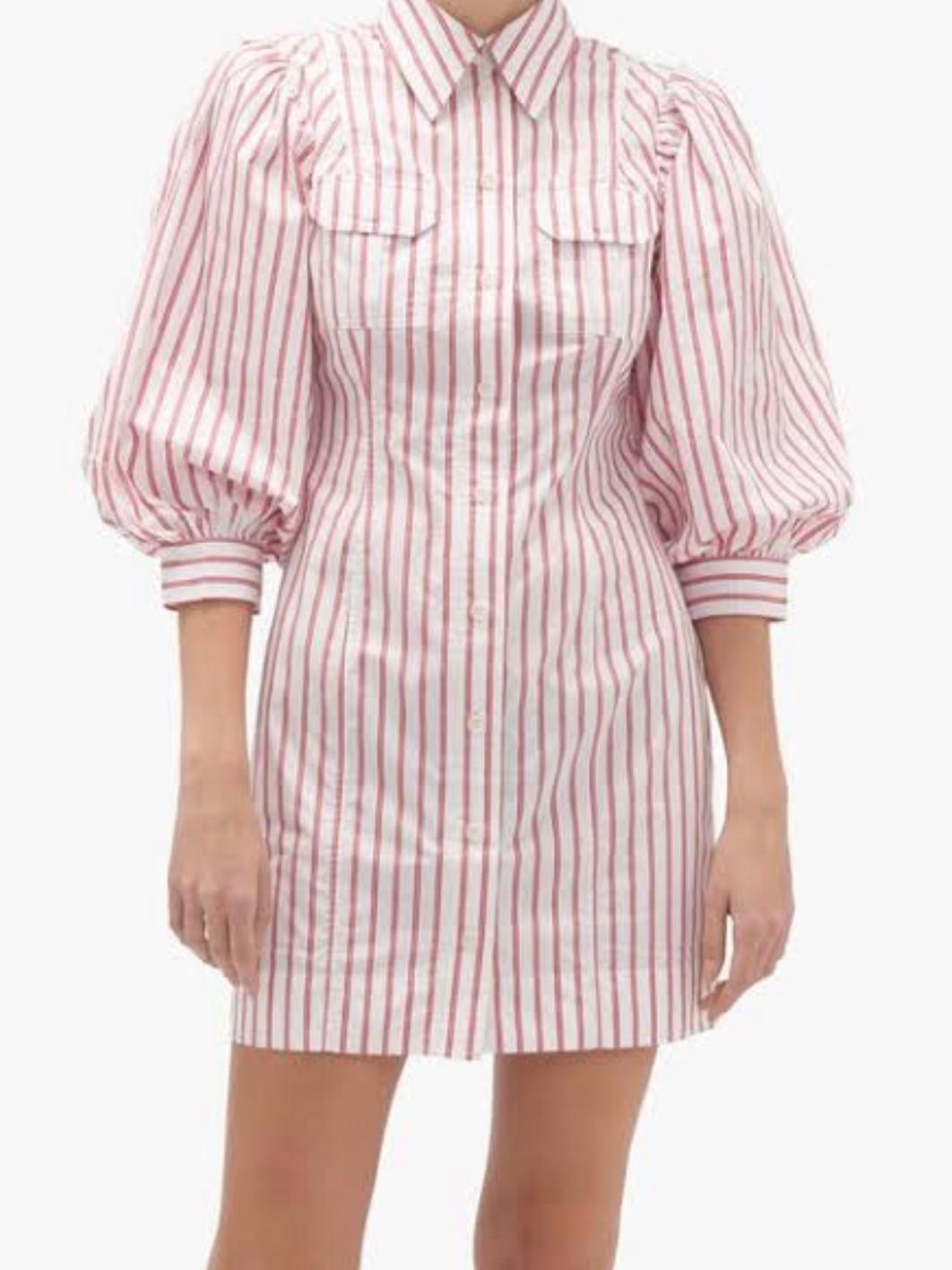 Ganni Stripe Cotton Mini Dress Print Size 8 - Image 2