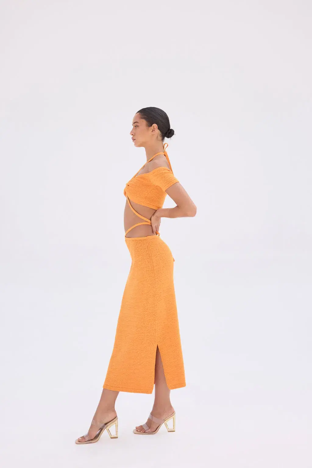 Cult Gaia Cessaly Knit Top & Hedda Knit Skirt Set Marigold Orange Size XS - Image 3