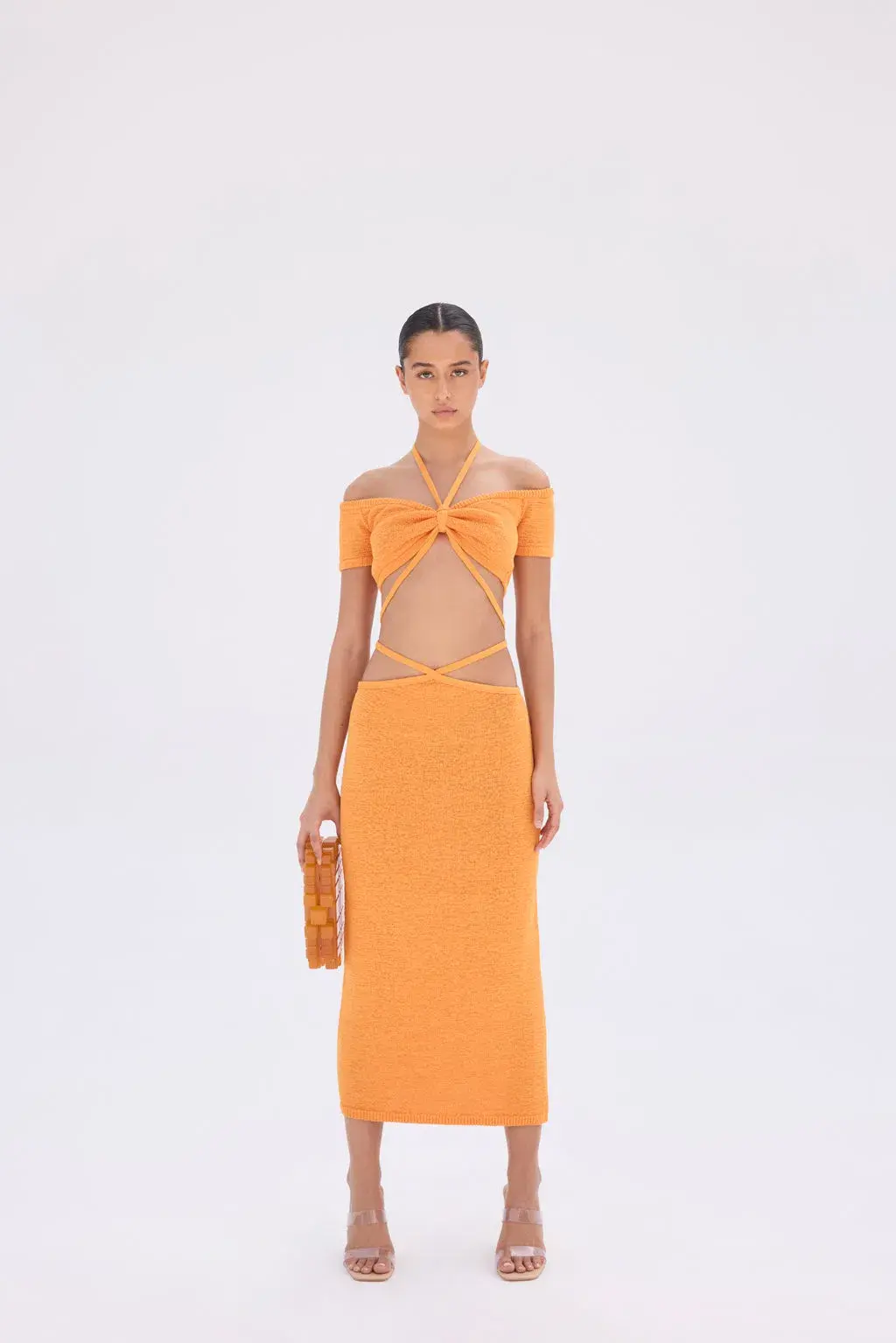 Cult Gaia Cessaly Knit Top & Hedda Knit Skirt Set Marigold Orange Size XS - Image 1