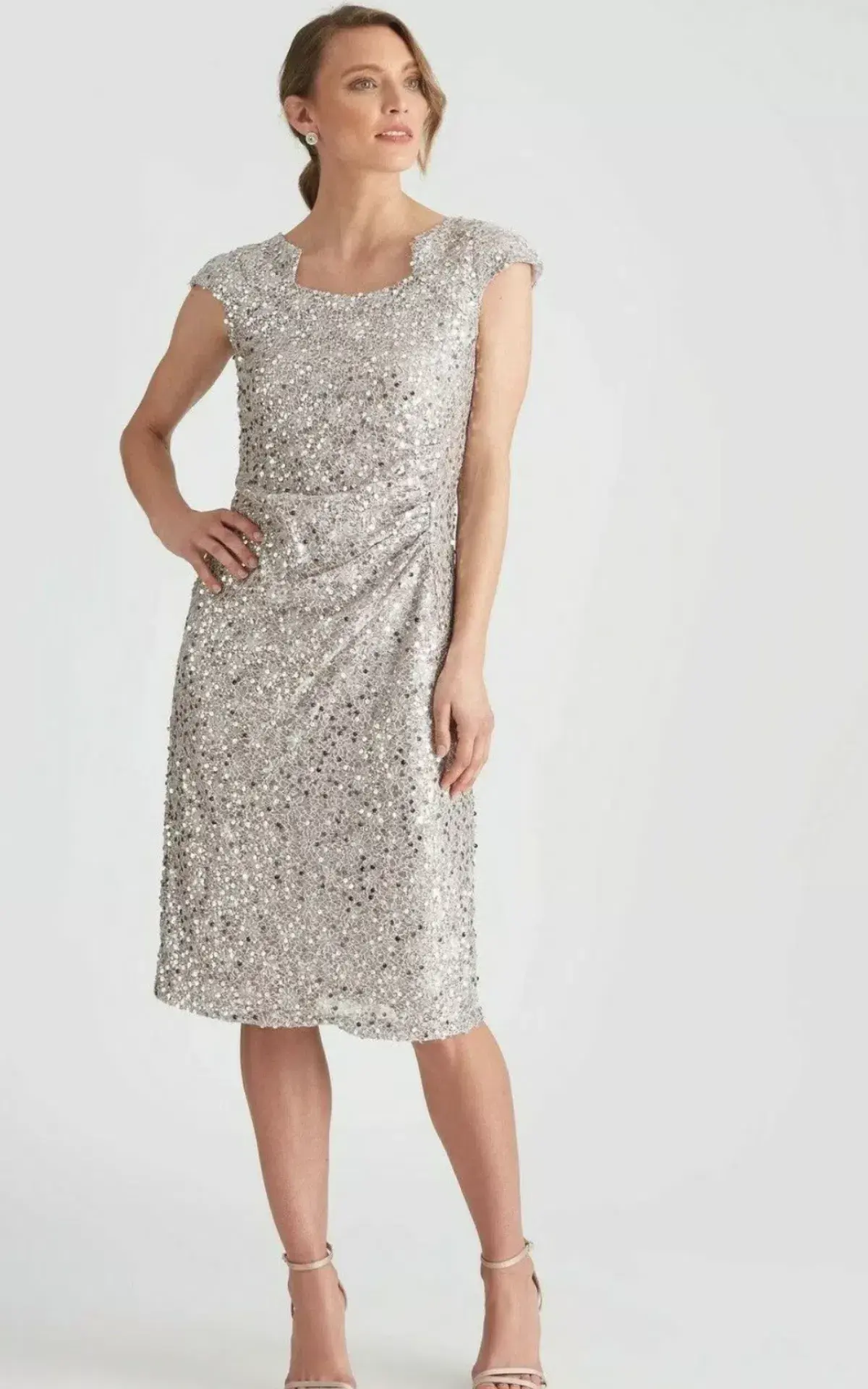 Liz Jordan After Dark Sequin Tuck Dress Silver Size 18 - Image 3