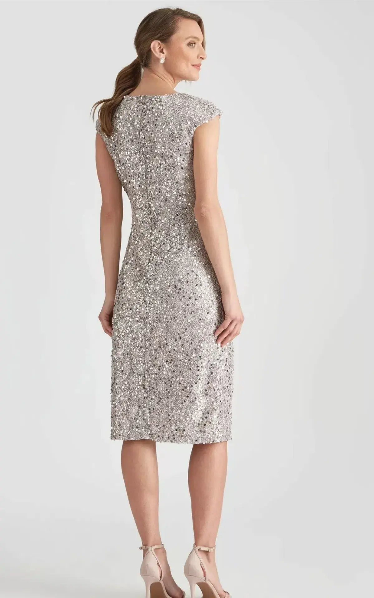 Liz Jordan After Dark Sequin Tuck Dress Silver Size 18 - Image 2