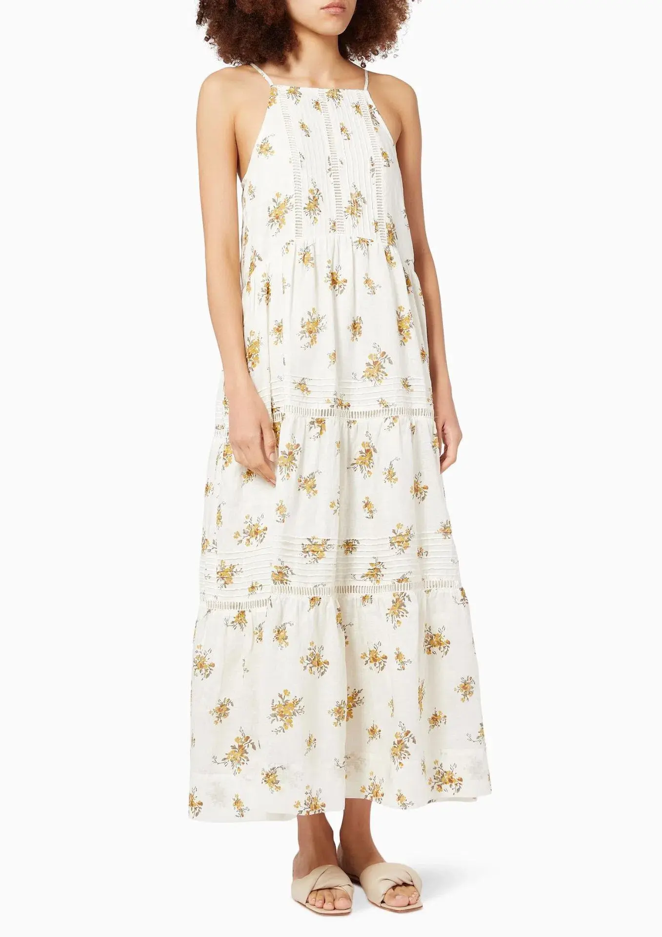Shona Joy Lila Linen Pin Tuck Sleeveless Maxi Dress Floral Size 10 - Image 1
