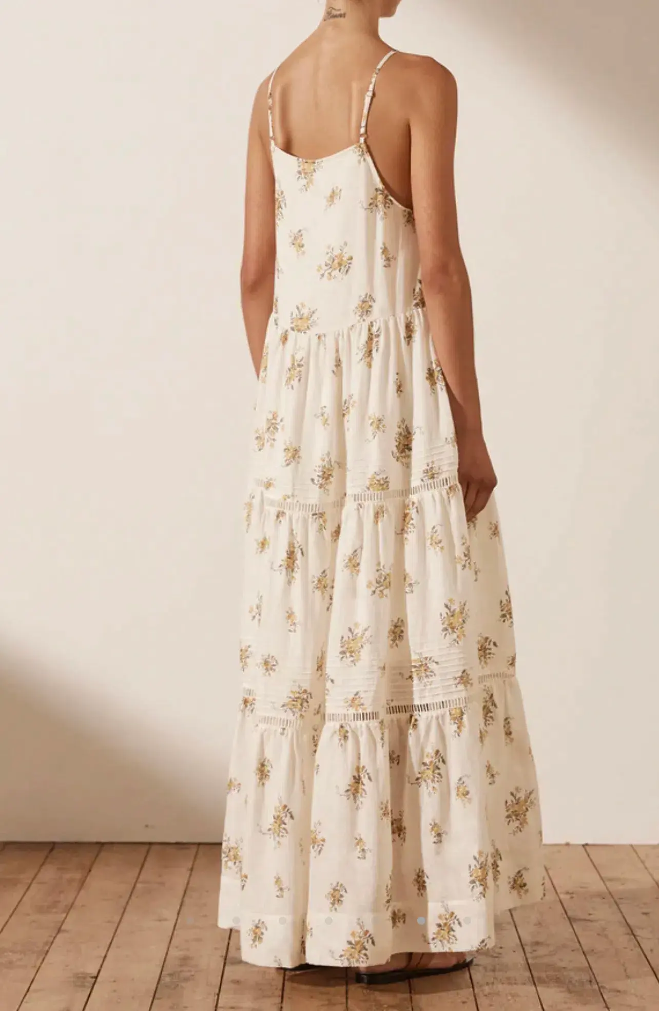 Shona Joy Lila Linen Pin Tuck Sleeveless Maxi Dress Floral Size 10 - Image 3