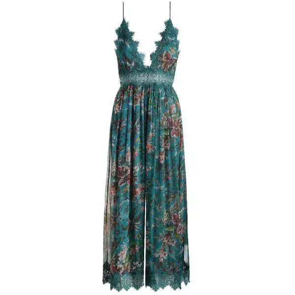 Zimmermann Silk Tropicale Crinkle Jumpsuit Teal Floral Green Size 0 / AU 8 - Image 3