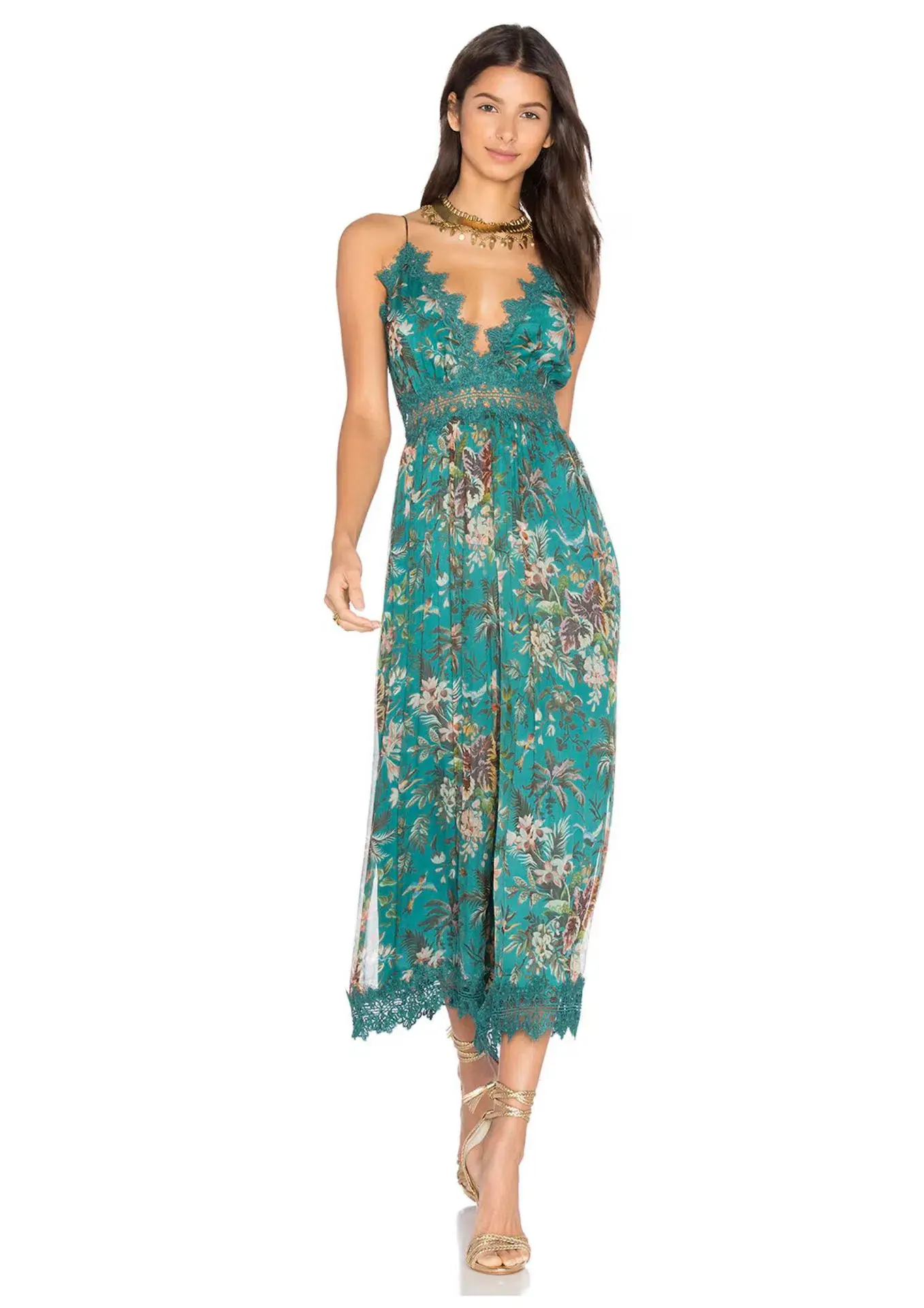 Zimmermann Silk Tropicale Crinkle Jumpsuit Teal Floral Green Size 0 / AU 8 - Image 1