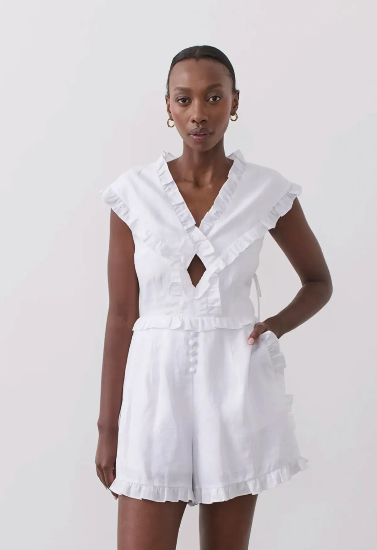 Joslin Kayla Linen Playsuit White - Image 1