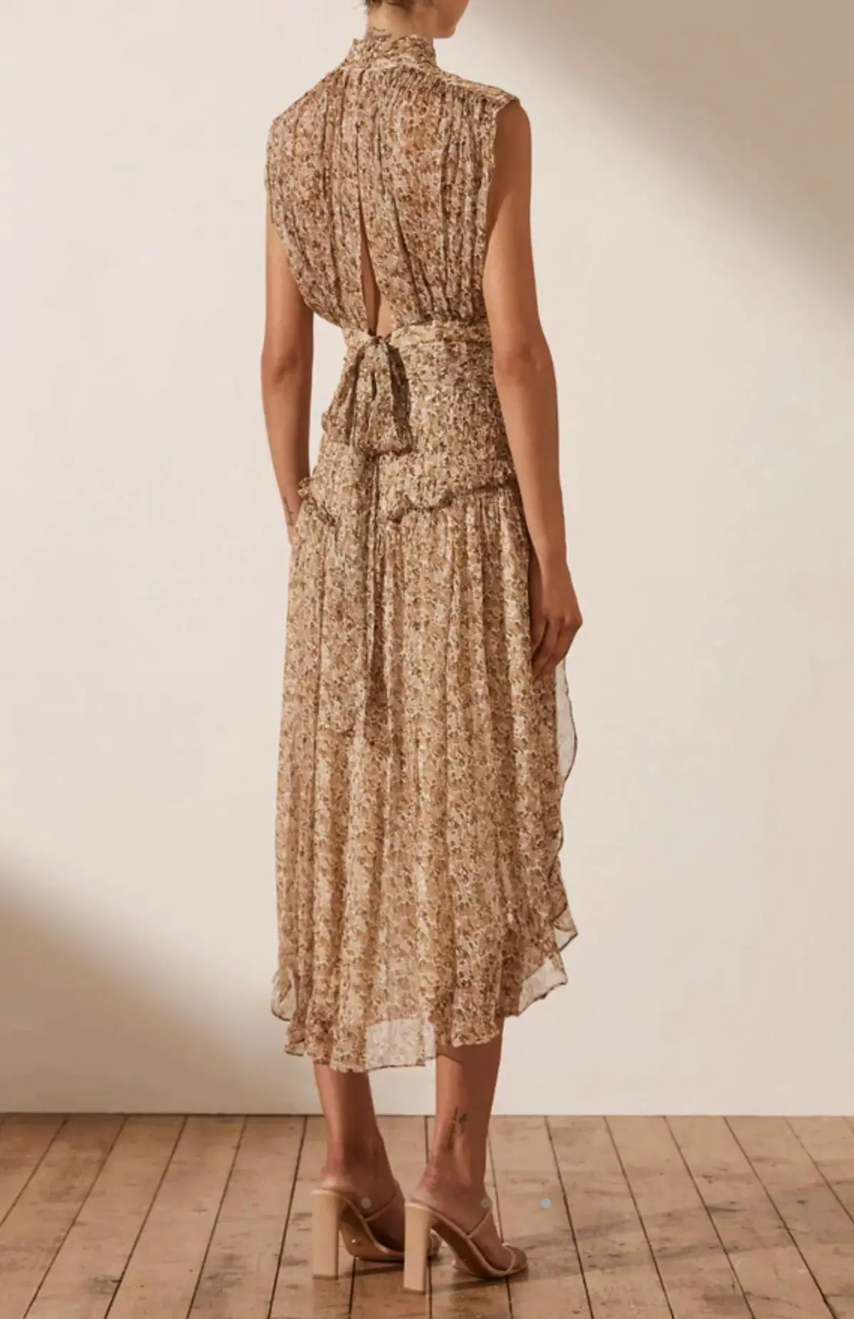 Shona Joy Ambar Sleeveless Open Back Midi Dress Brown Size 6 - Image 4