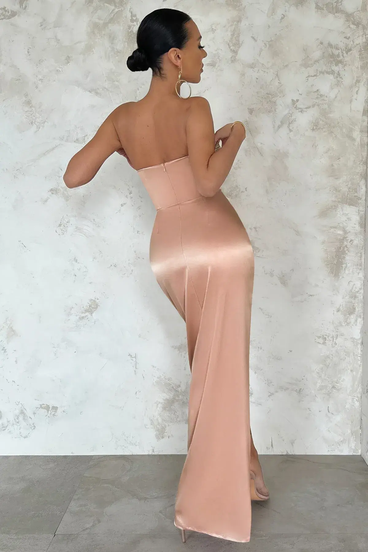 Club L London Romancing Nude Thigh Split Maxi Dress Blush Size 8 - Image 2