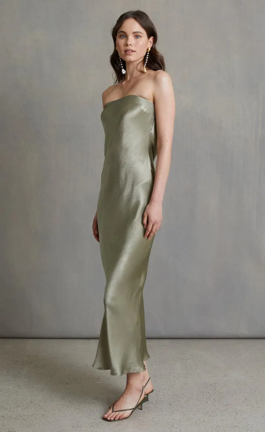 Bec & Bridge Moon Dance Strapless Dress in Sage Green Size 8 for rent on The Volte - main image