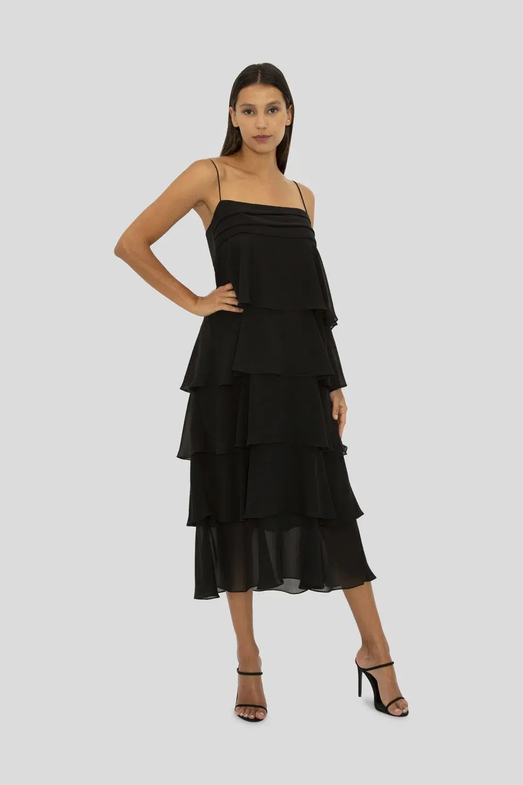 Carla Zampatti Tiered Midi Dress Navy Size 6 - Image 2