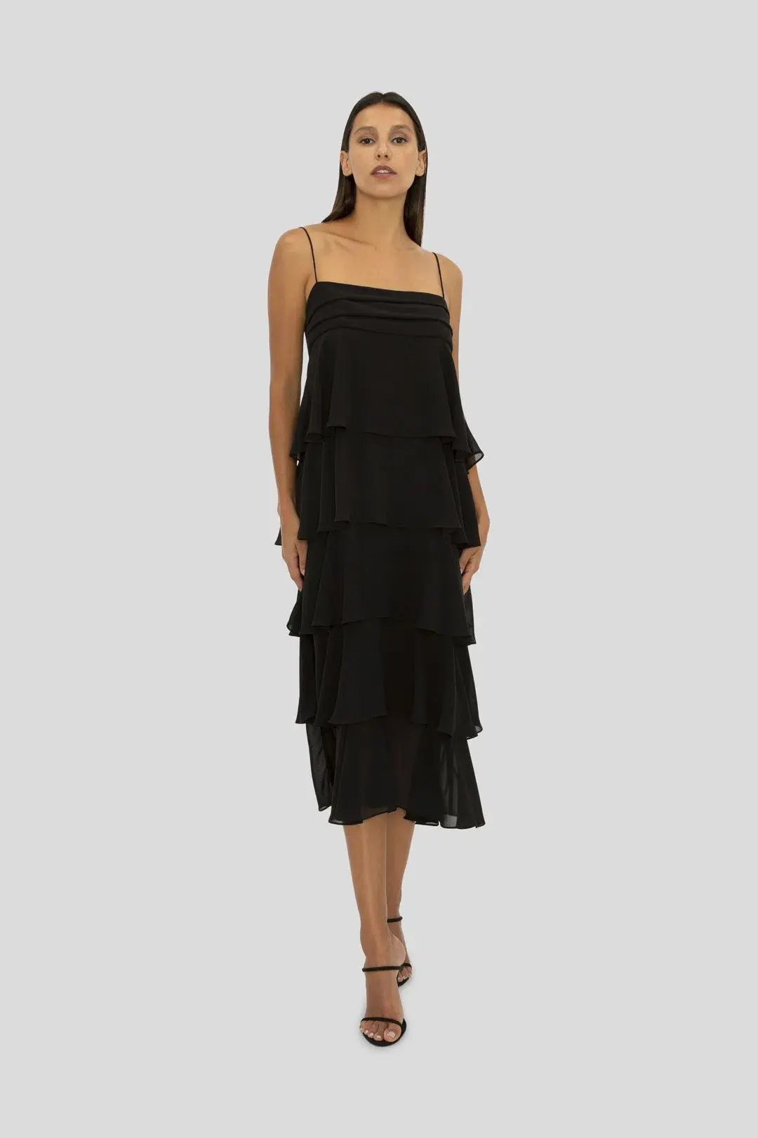 Carla Zampatti Tiered Midi Dress Navy Size 6 - Image 1