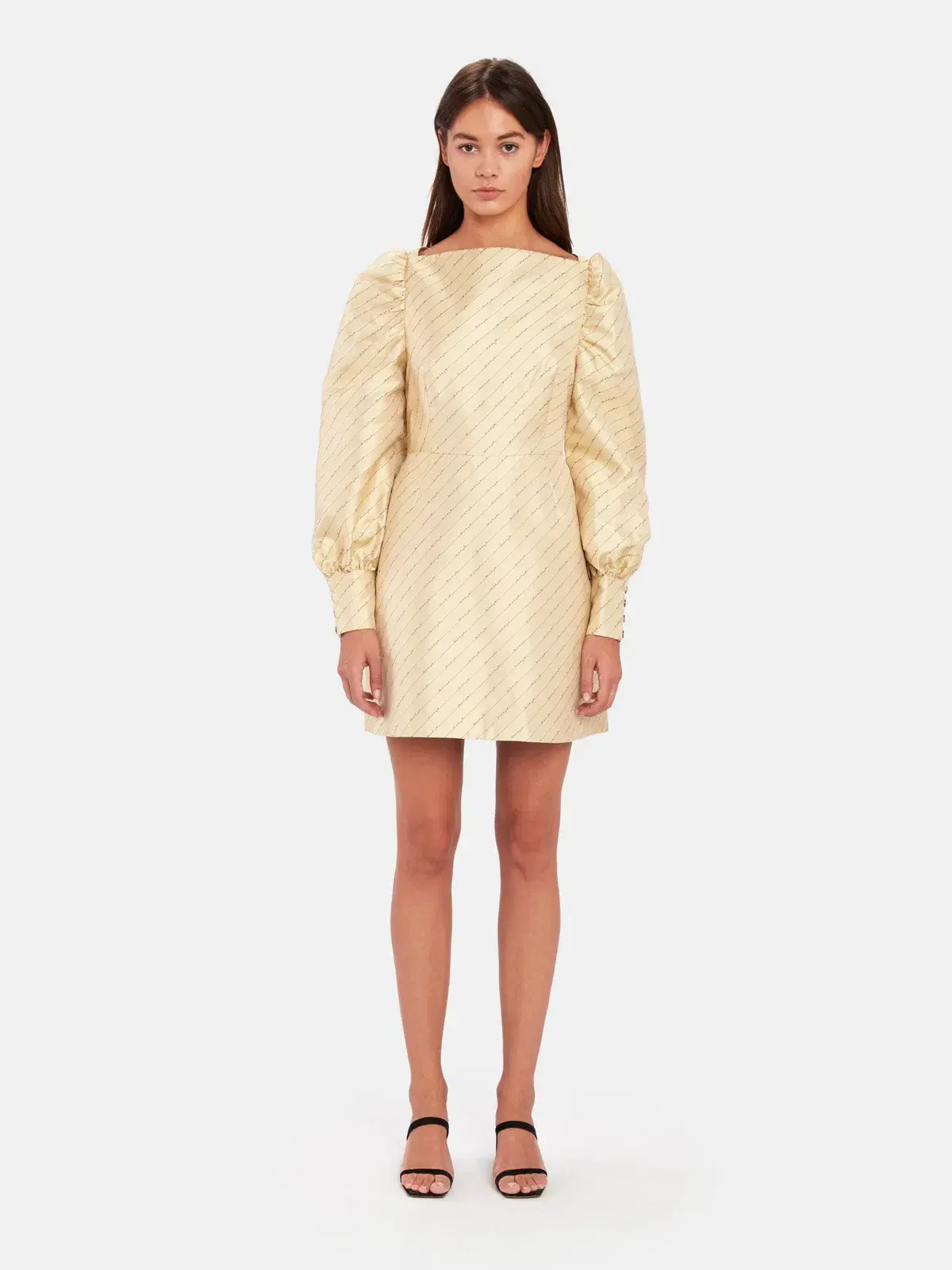 Baum und Pferdgarten Aidy Satin Puff Long Sleeve Mini Dress Gold Size 10 - Image 1